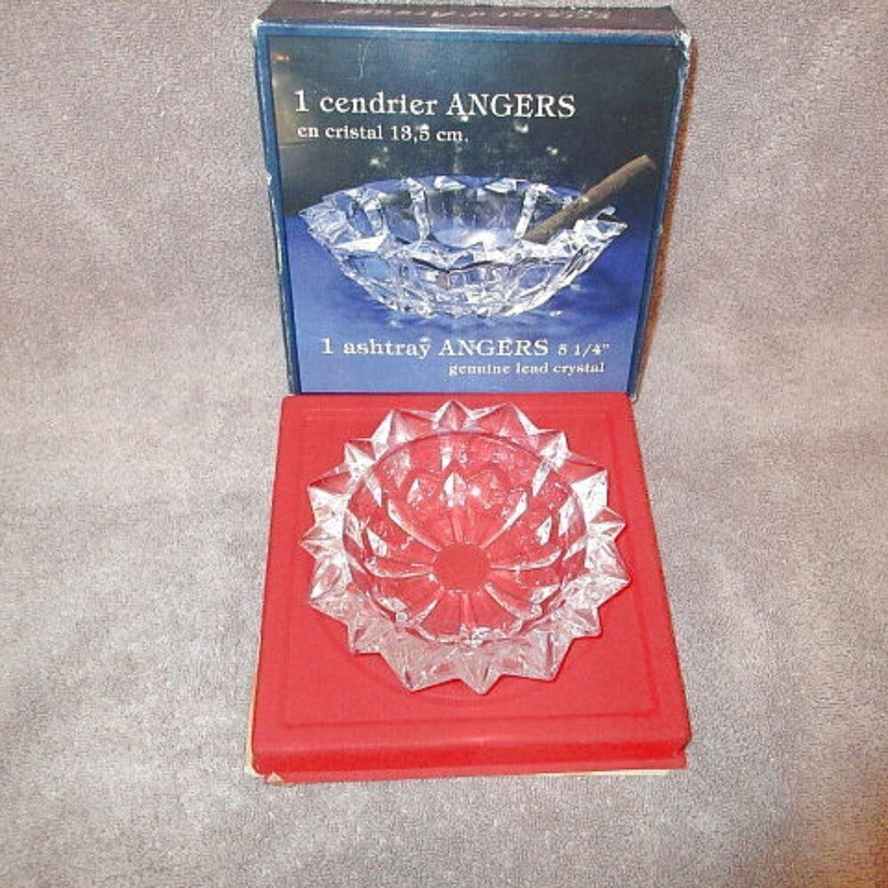 NOS Cristal D’Arques France Cut Crystal Glass Cigar Ashtray Heavy Old Money MCM